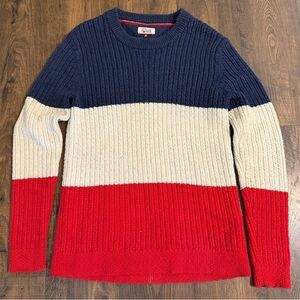 Tommy Hilfiger Denim Tri-Color Pullover Sweater Over-Sized Men's Medium